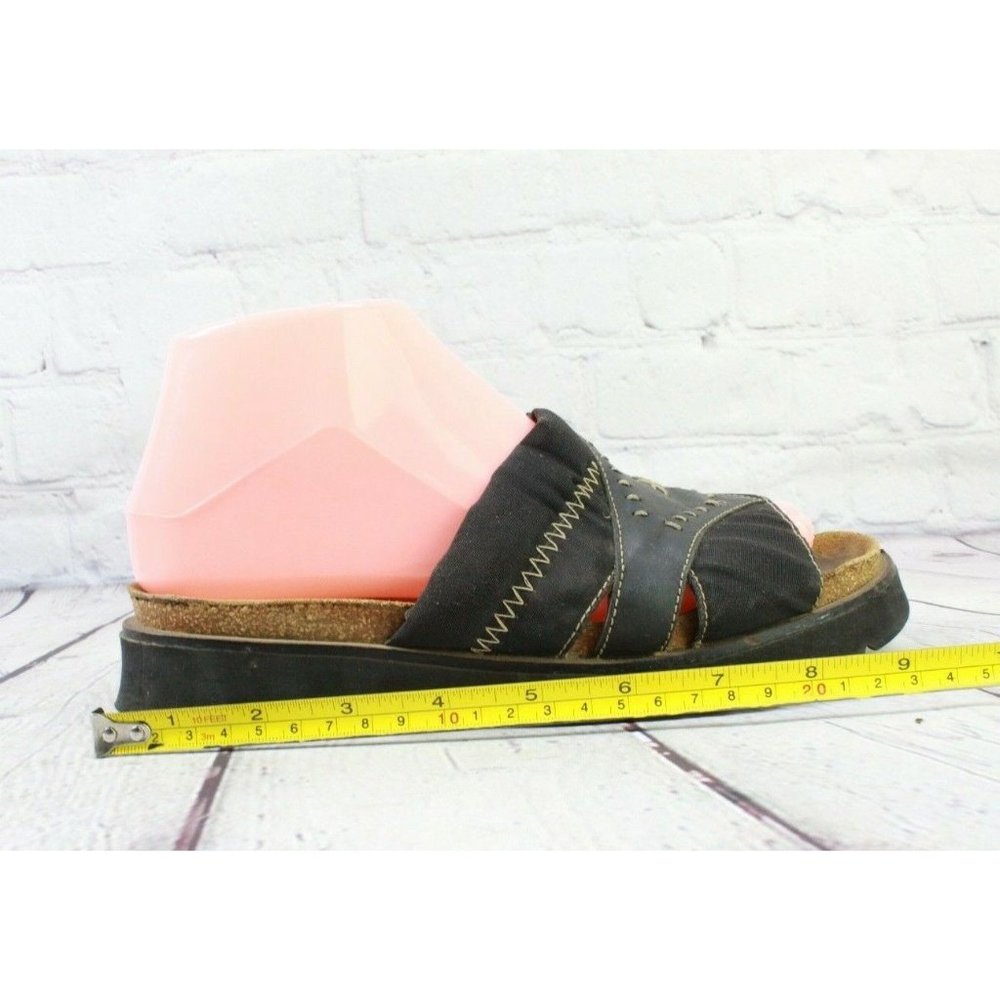 Naot Black Leather Stitched Slide Wedge Sandals Size 6 - Picture 8 of 9